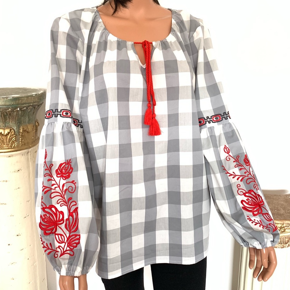 Andrew Marc New York Blouse XL Checkered Floral